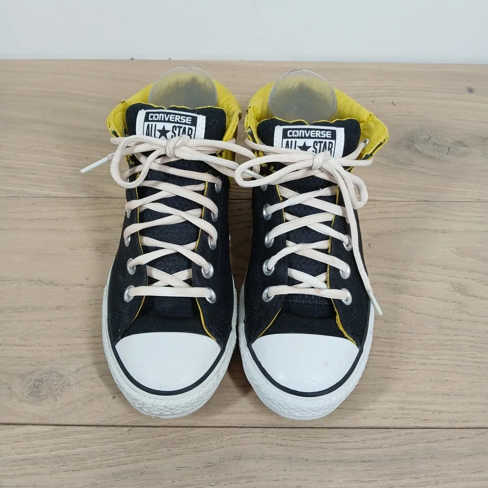 Converse Chuck Taylor All Star Mid Sneaker Unisex Junior 5.5 Black Yellow Canvas